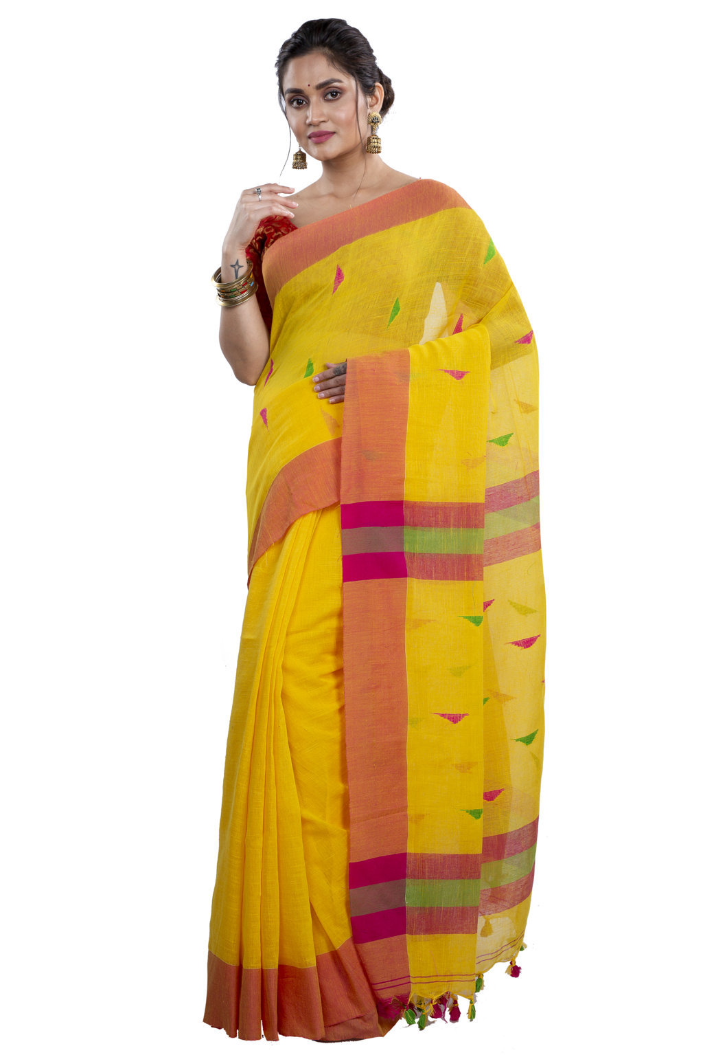 Yellow Pure Cotton Clasic_Than Hand Loom Saree (806)